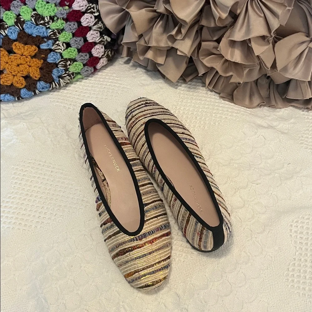 Tuckernuck Women’s Multicolor Nina Tweed Neutral Woven Striped Ballet Flats 7